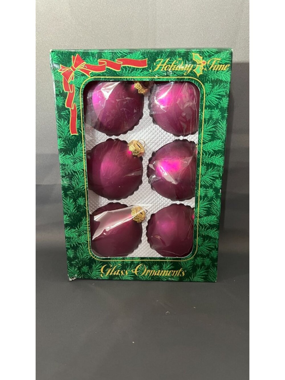 Holiday Time Purple Glass Christmas Ornaments Set Of 6 Round Vintage Made In USA